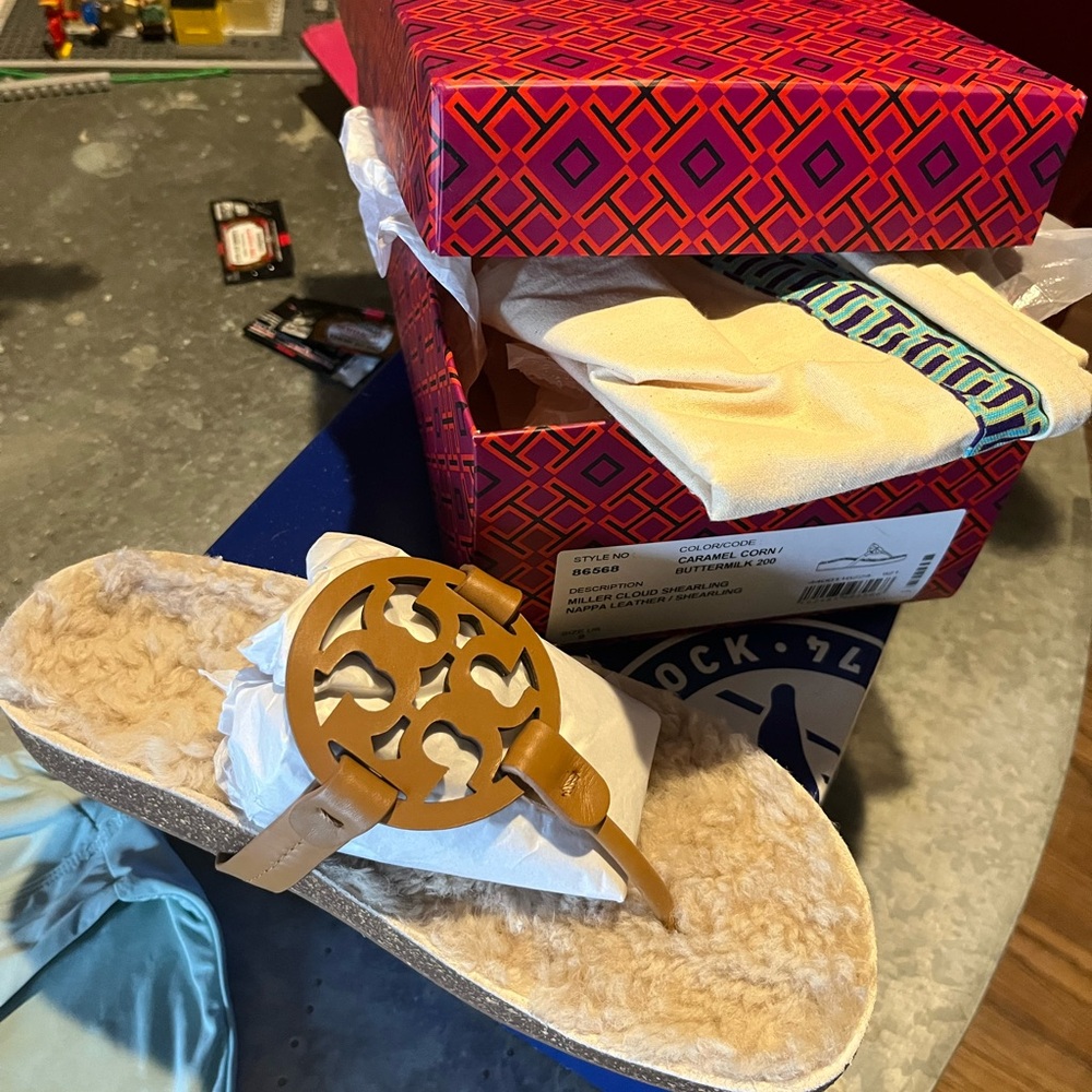 Tory Burch Tan Shearling Sandals